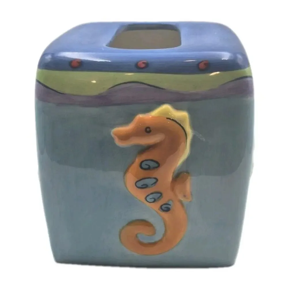 Blue Sea Life Ceramic Tissue Box Cover 6x6x6